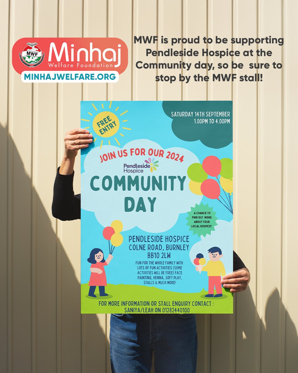 minhajwelfare's tweet photo. ππ MWF supports Pendleside Hospice Community Day! ππ
ποΈ Sat, Sept 14, 2024
π 1 PM - 4 PM
π Pendleside Hospice, Colne Road, Burnley, BB10 2LW
β¨ Fun activities for the whole family!
π Visit us at our stall!
π https://t.co/EdkMxFqScB
#MWF #Pendleside #Hospice https://t.co/urWE0L0shB