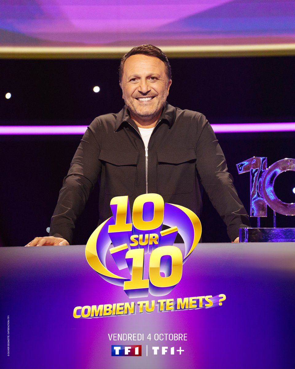 TF1's tweet photo. On a le plaisir de vous proposer un nouveau jeu présenté par @Arthur_Officiel ! 😁

Dans 𝟭𝟬 𝘀𝘂𝗿 𝟭𝟬, les candidats doivent auto-évaluer leurs connaissances sur une échelle de 1 (niveau CP) 👉 à 10 (niveau universitaire)

Plus le niveau choisi est élevé, plus ils pourront gagner des points ! 🔥

✨ Rdv le 4 octobre avec @IsaIthurburu @anne_roumanoff @Tof_Beaugrand @CamilleCerfOff @mathieumadenian @Karimacharni @phil_lellouche @alexvizorek @Booder_officiel
