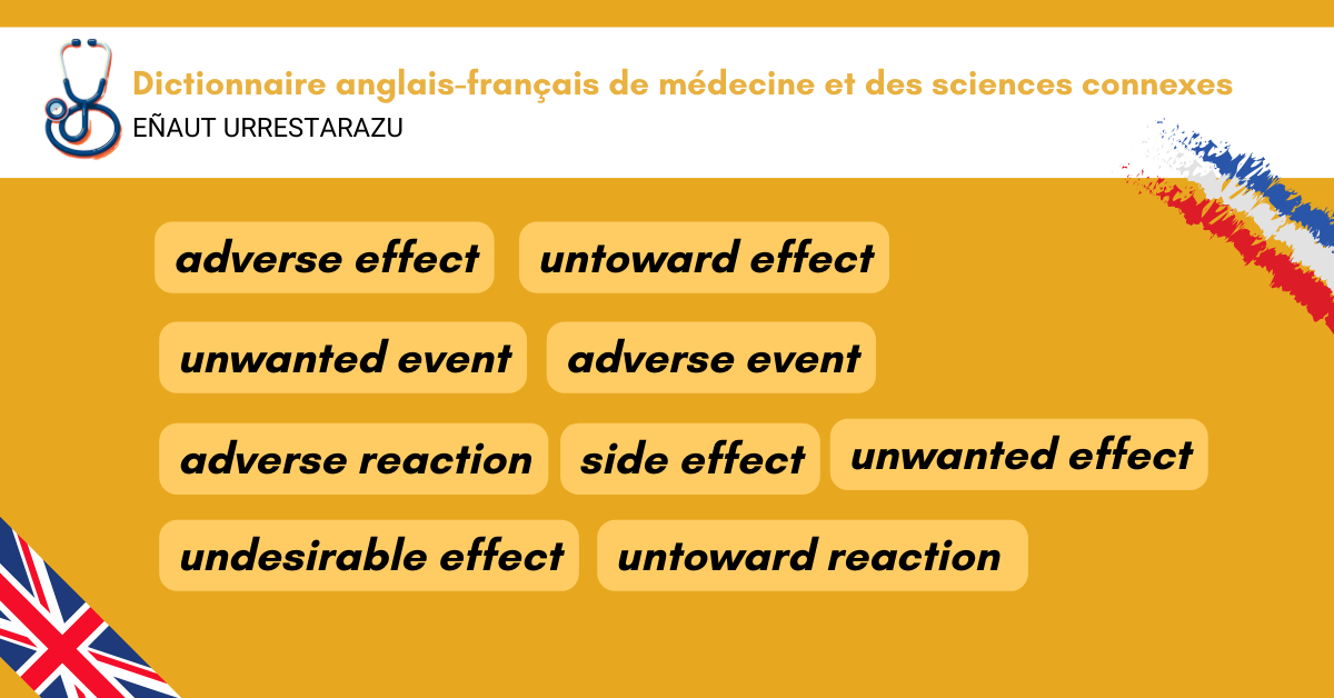 cosnautas's tweet photo. Comment traduit-on...

🍇 adverse effect❓
🥑 undesirable effect❓
🥥 untoward reaction❓
🍈 adverse reaction❓

⬇️

🍍 effet collatéral❔
🍓 réaction indésirable❔
🍌 effet secondaire❔
🍏 événement indésirable❔
🍊 manifestation indésirable❔

#MedLexic explique

👀➕👇🏻 https://t.co/f5mrVLP1hZ