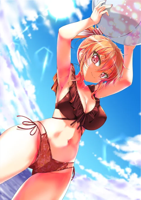 水着でたわわなボール遊び 