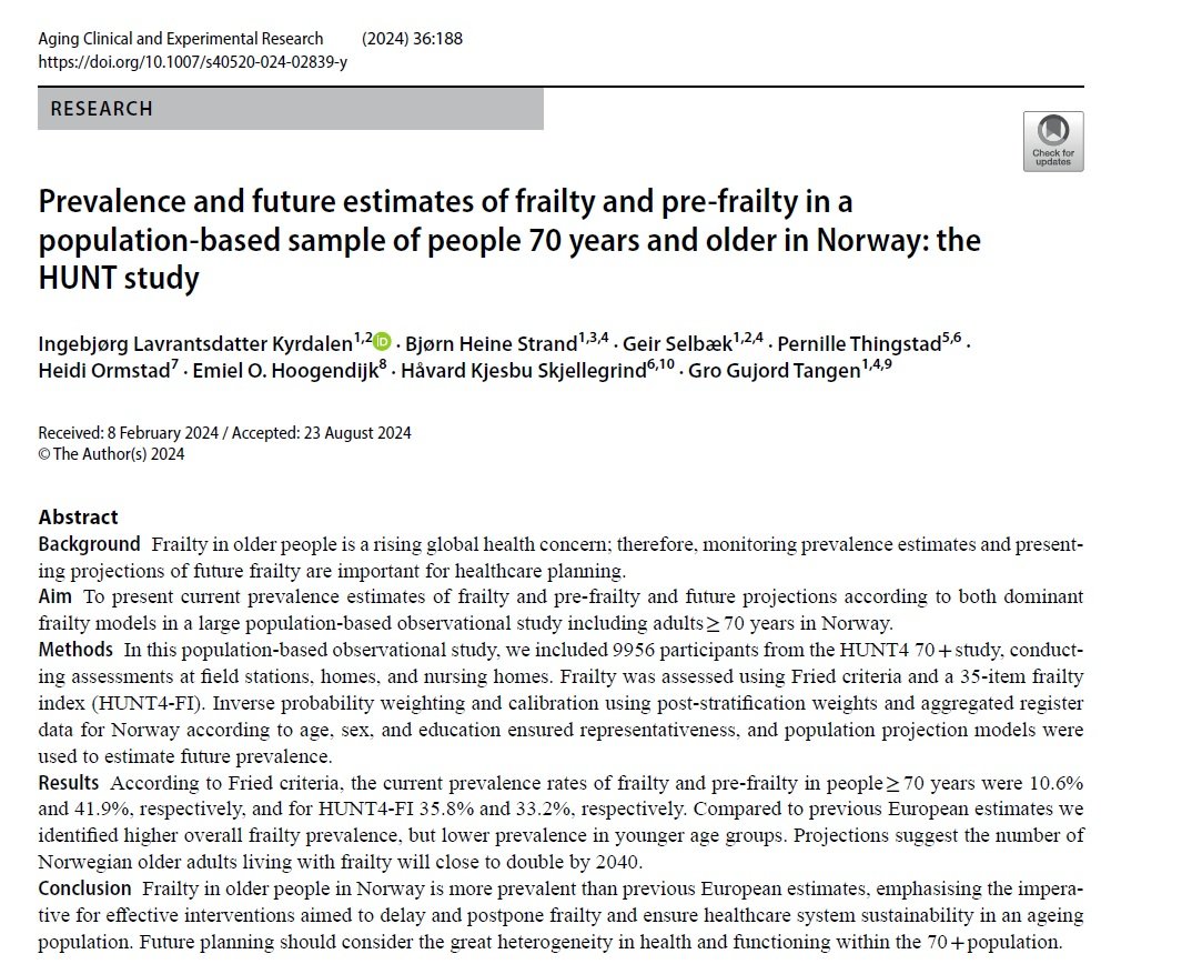 Very nice work of <a href="/lavrantsdatter/">Ingebjørg L Kyrdalen</a> on current and future #Frailty prevalence in Norway, using data from @theHUNTstudy!

#OpenAccess #geriatrics <a href="/grotangen1/">grotangen</a> 

doi.org/10.1007/s40520…