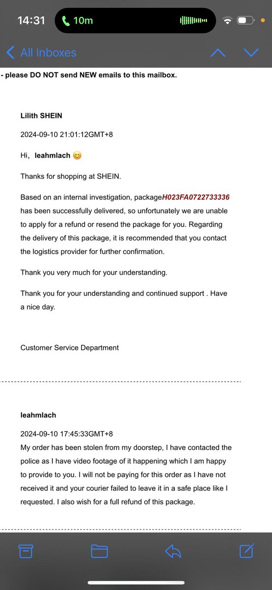 LeahMxree's tweet photo. To the scum that stole my parcel from my doorstep in dundee on Friday night, I hope you enjoy your extra small flared jeans and cowboy boots also @SHEIN_Official your response is appalling, trying to shift blame https://t.co/eEDBMIbqFM