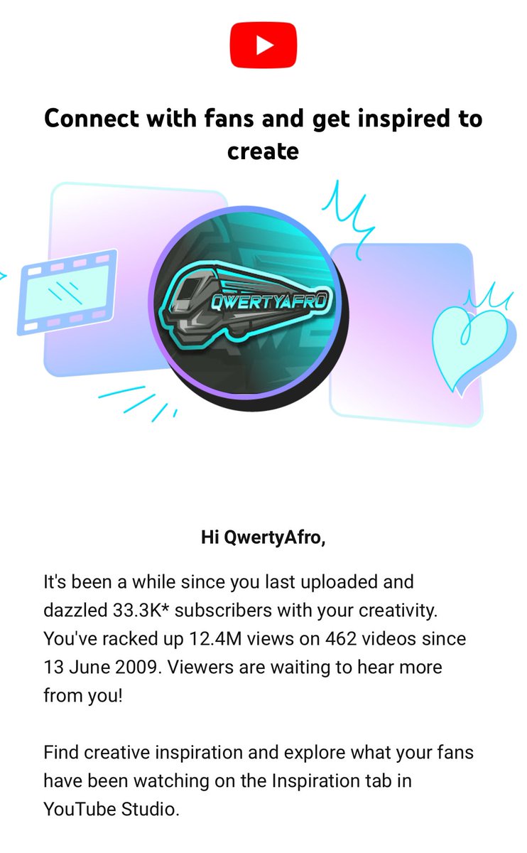 YouTube is emailing me to comeback 🥹