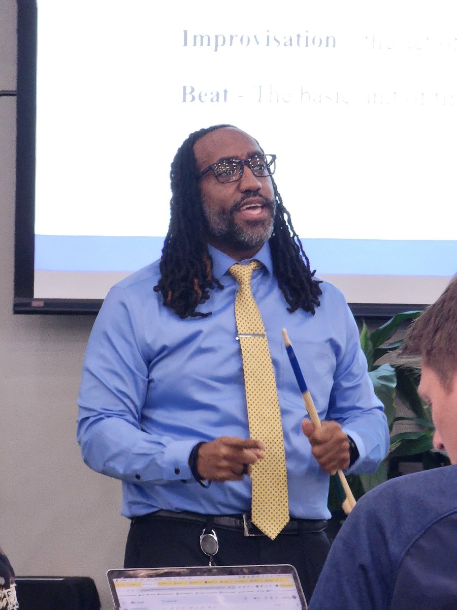 PrincipalKJones's tweet photo. Shout out @JohnathanHamiel for this timely and relevant lesson regarding arts instruction at today's @chccs District Leadership Team Meeting. AND it was so much FUN 🙌🏾🎵🥁🎶🎼 @CHCCSArts @CHCCS_Leaders https://t.co/XmCAHtA8wP