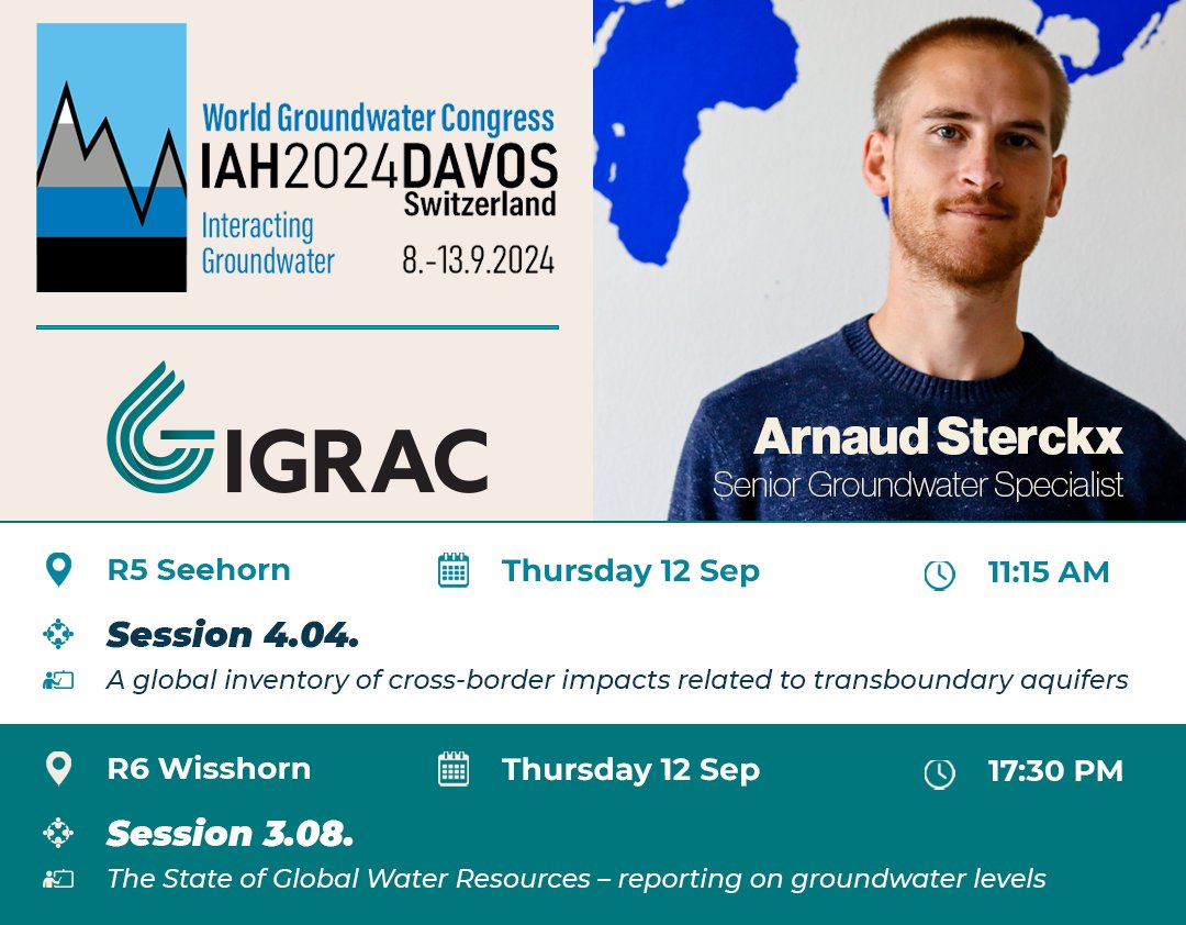 IGRAC (@unigrac) on Twitter photo 📣Join us today at the #IAH2024Davos #Congress! Transboundary aquifers in the morning and #groundwater monitoring and reporting in the afternoon, with <a href="/WMO/">World Meteorological Organization</a>, <a href="/foenCH/">Shhh</a> & <a href="/AubertRaphaelle/">Raphaëlle Aubert</a> <a href="/LeMonde_EN/">Le Monde in English</a>. We will present the groundwater section of the <a href="/WMO/">World Meteorological Organization</a> State of Global Water Resources 📣Join us today at the #IAH2024Davos #Congress! Transboundary aquifers in the morning and #groundwater monitoring and reporting in the afternoon, with <a href="/WMO/">World Meteorological Organization</a>, <a href="/foenCH/">Shhh</a> & <a href="/AubertRaphaelle/">Raphaëlle Aubert</a> <a href="/LeMonde_EN/">Le Monde in English</a>. We will present the groundwater section of the <a href="/WMO/">World Meteorological Organization</a> State of Global Water Resources