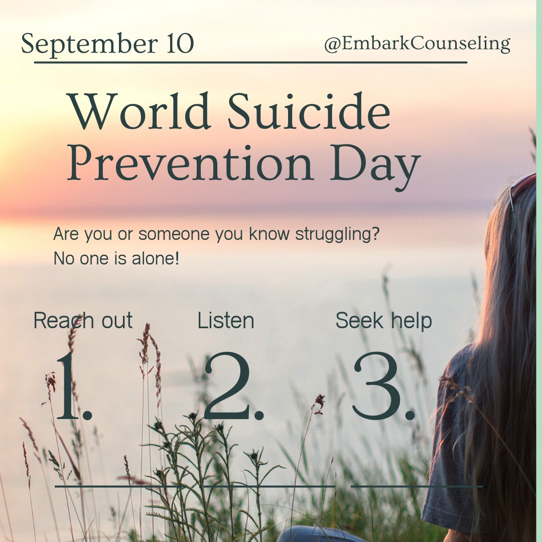 Embark4Families's tweet image. Today, September 10th, is World Suicide Prevention Day. If you or someone you know is struggling, it is never too late to ask, listen, and/or get help.
📱988 
#Embark4Families #SuicidePreventionDay #SuicidePreventionWeek #awareness #mentalhealth #WeAreHere #WeCare #youarenotalone