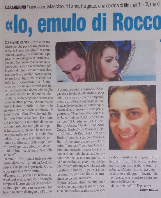 "AMICI &amp; FANS DELLA 💙NAPOLSEX💙...ECCO A VOI L' ARTICOLO INTERVISTA DEL NOSTRO 🤩ATTORE HARD FRANCESCO