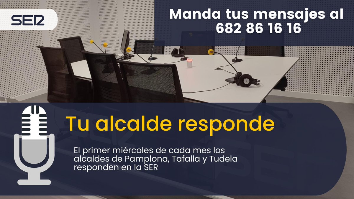 🔊🎙️Este miércoles abrimos nueva temporada en 'Tu alcalde responde' en <a href="/SERnavarra/">SER Navarra</a> 

🗣️Con los alcaldes de Pamplona y Tudela 

<a href="/josebaasiron/">Joseba Asiron Saez</a> <a href="/alextoquero/">Alejandro Toquero</a> 

📲Manda tus preguntas al 682 86 16 16

sernavarra.com