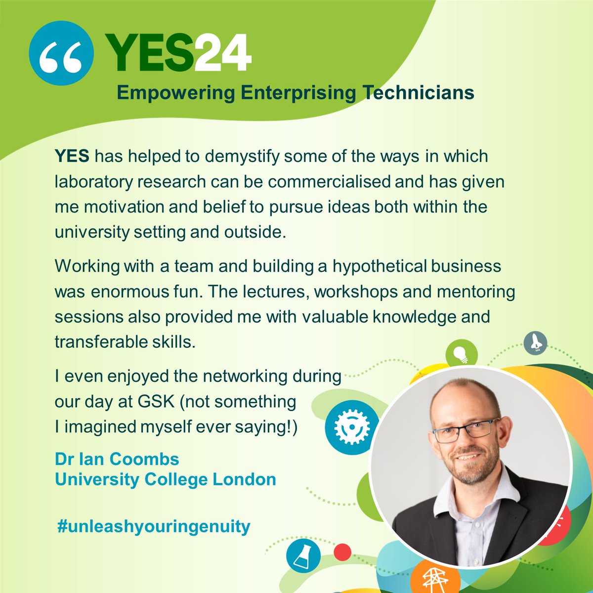 🥼 Calling all #technicians! Through financial support of <a href="/BBSRC/">Biotechnology and Biological Sciences Research</a>, <a href="/GatsbyEd/">Gatsby Education</a> &amp; #YES, we are offering 20 FREE places in #YES24 for technicians from a UK HE or research institution.

📅 Applications close this Friday! 

🔰 Info: ow.ly/181x50SWIBp

💚 #unleashyouringenuity