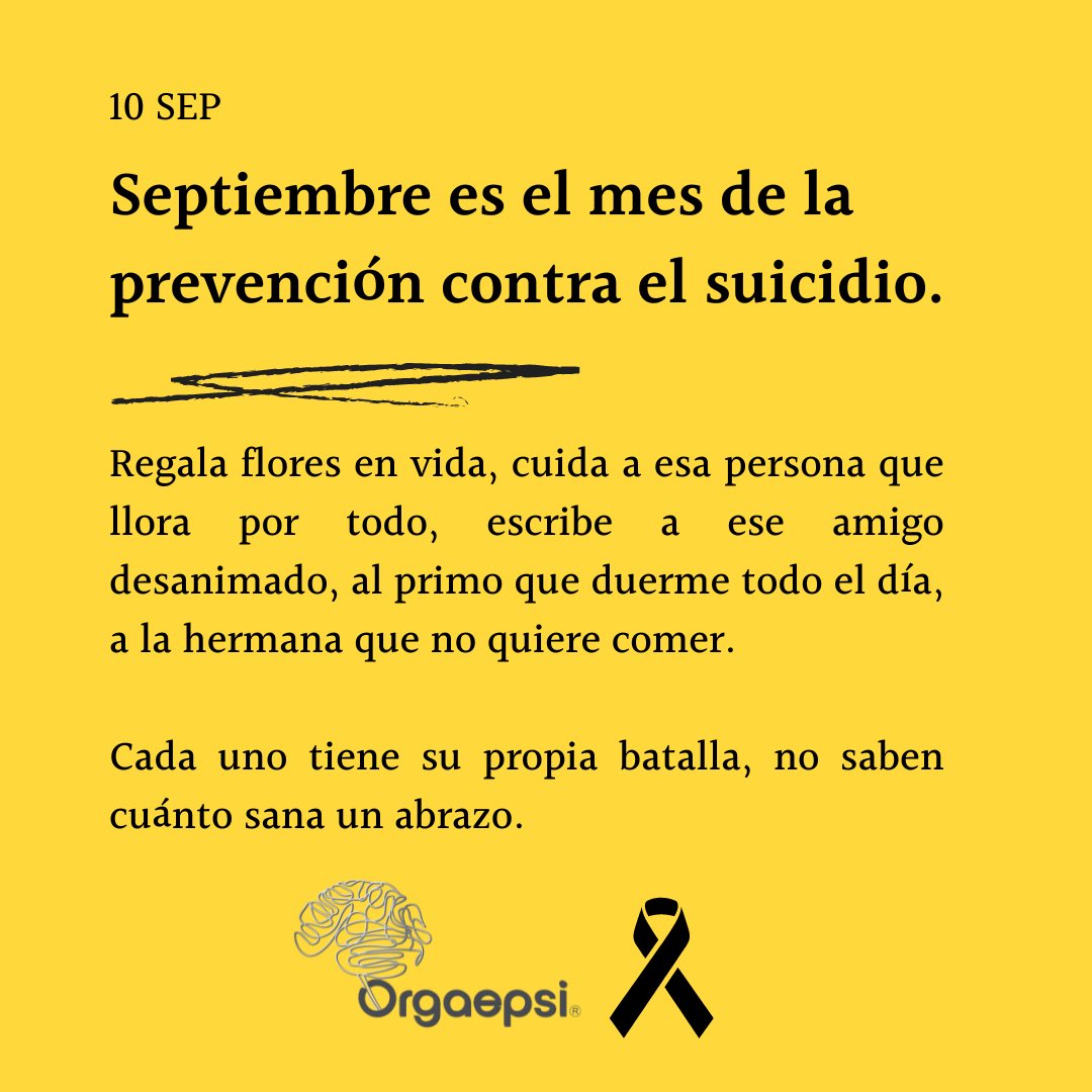 ORGAEPSI's tweet image. 💛 Día Mundial de la Prevención del Suicidio 🎗️ 

En @ORGAEPSI nos unimos hoy para concienciar sobre la importancia de la salud mental y la prevención del suicidio. Cada vida cuenta y juntos podemos marcar la diferencia.

Estamos para ayudarte en orgaepsi.com 💙