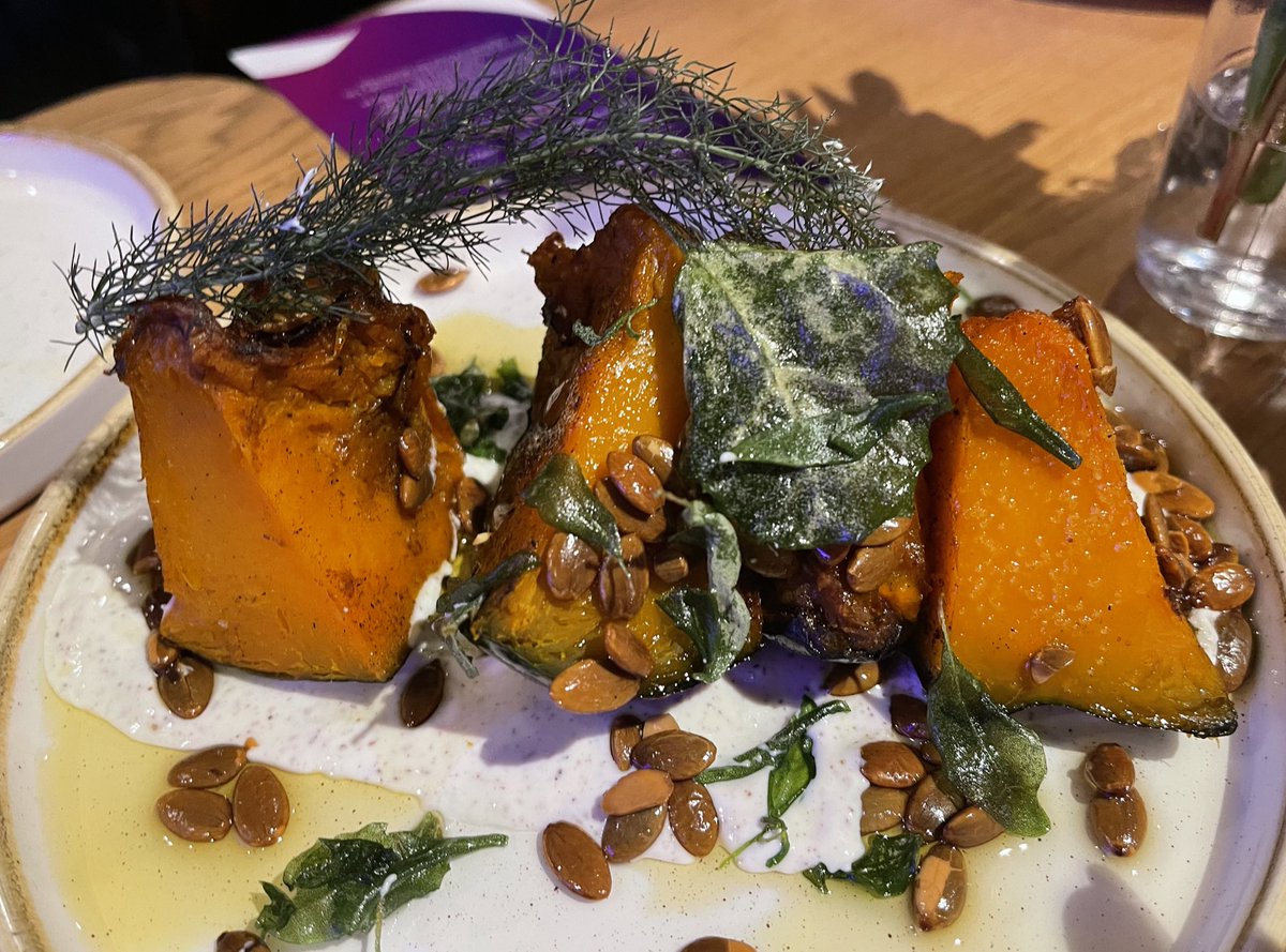 BronFredericks's tweet photo. Each year the Qld Country Womenโs Assoc (#QCWA) profiles a primary product & incorporates it into activities, inc #CountryKitchens. This year itโs #pumpkin. This delicious roast kent pumpkin, pepita beurre noisette & sumac yoghurt dish was a recent shared plate with #dinner! ๐๐ https://t.co/6w6cuC3pVR