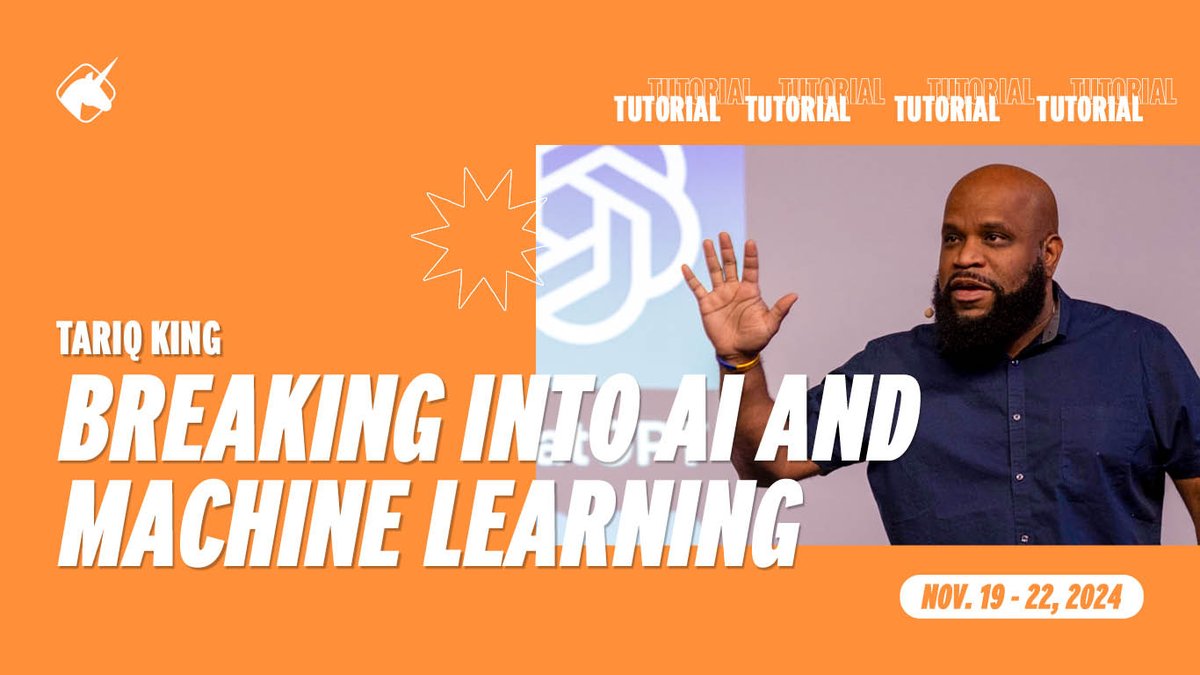 Breaking into AI &amp; ML
Join <a href="/tariq_king/">Tariq M. King</a>  as he introduces applied machine learning, guiding you through end-to-end ML projects. Gain hands-on experience in creating training data, evaluating algorithms, and making predictions w/ trained models.
tinyurl.com/244p6suv