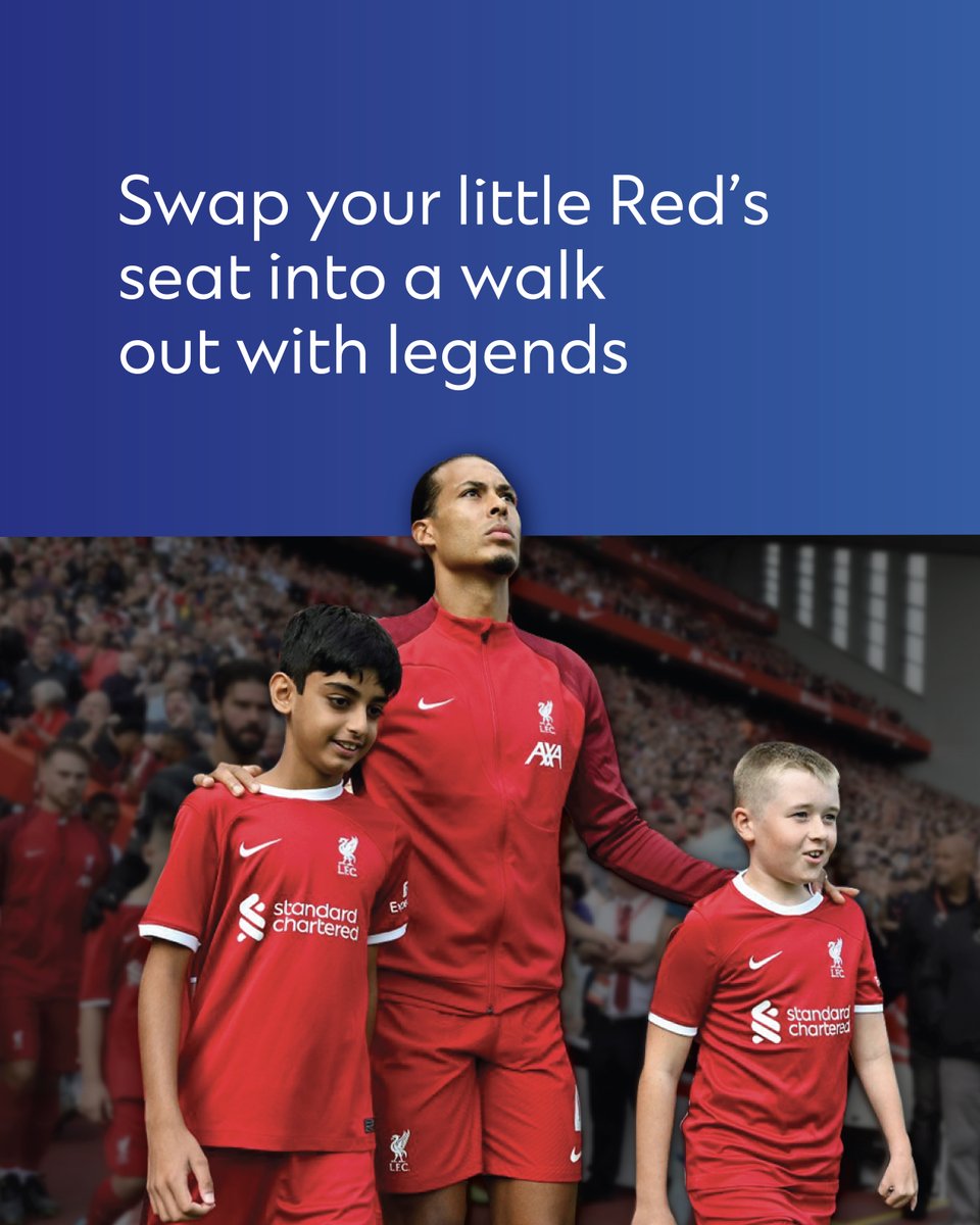 StanChart's tweet image. Bid for a chance for your child to walk out with the @LFC teams at Anfield on 20 Oct vs. Chelsea or 13 Oct vs. Man City Women at CharityStars.com/scfm

Proceeds support Futuremakers by Standard Chartered.

#SCFuturemaking