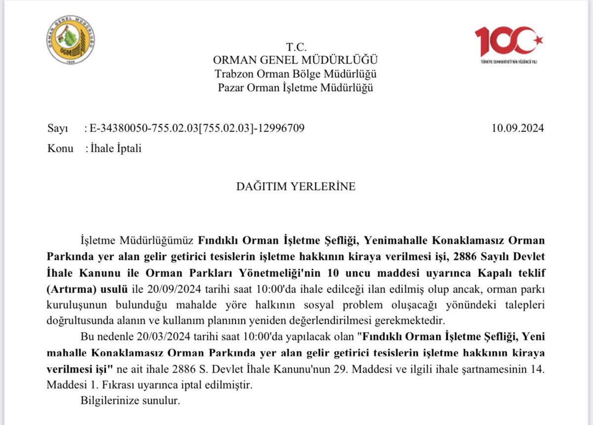 Orman Müdürlüğü tarafından Yenimahalle Gebiyon Mevkii’nin ihaleye açılma işi Fındıklı halkının tepkisi ve belediyemizin çabalarıyla bugün tarafımıza ulaşan yazıyla İPTAL edilmiştir. Çağrımıza kulak veren Valimize, emeği geçen tüm kişi ve kurumlara teşekkür ederiz. Yaşam