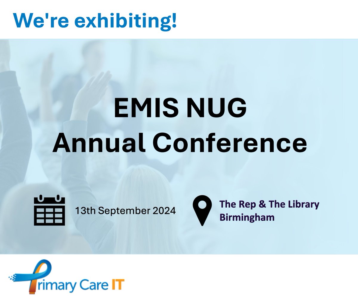 📢Not long to go now until the EMIS NUG Annual Conference!
Come and see our team at Primary Care IT, we look forward to speaking with you!
Have a look at the website for full details of the programme and speakers: …nug-conference2024.eventreference.com
See you in Birmingham!