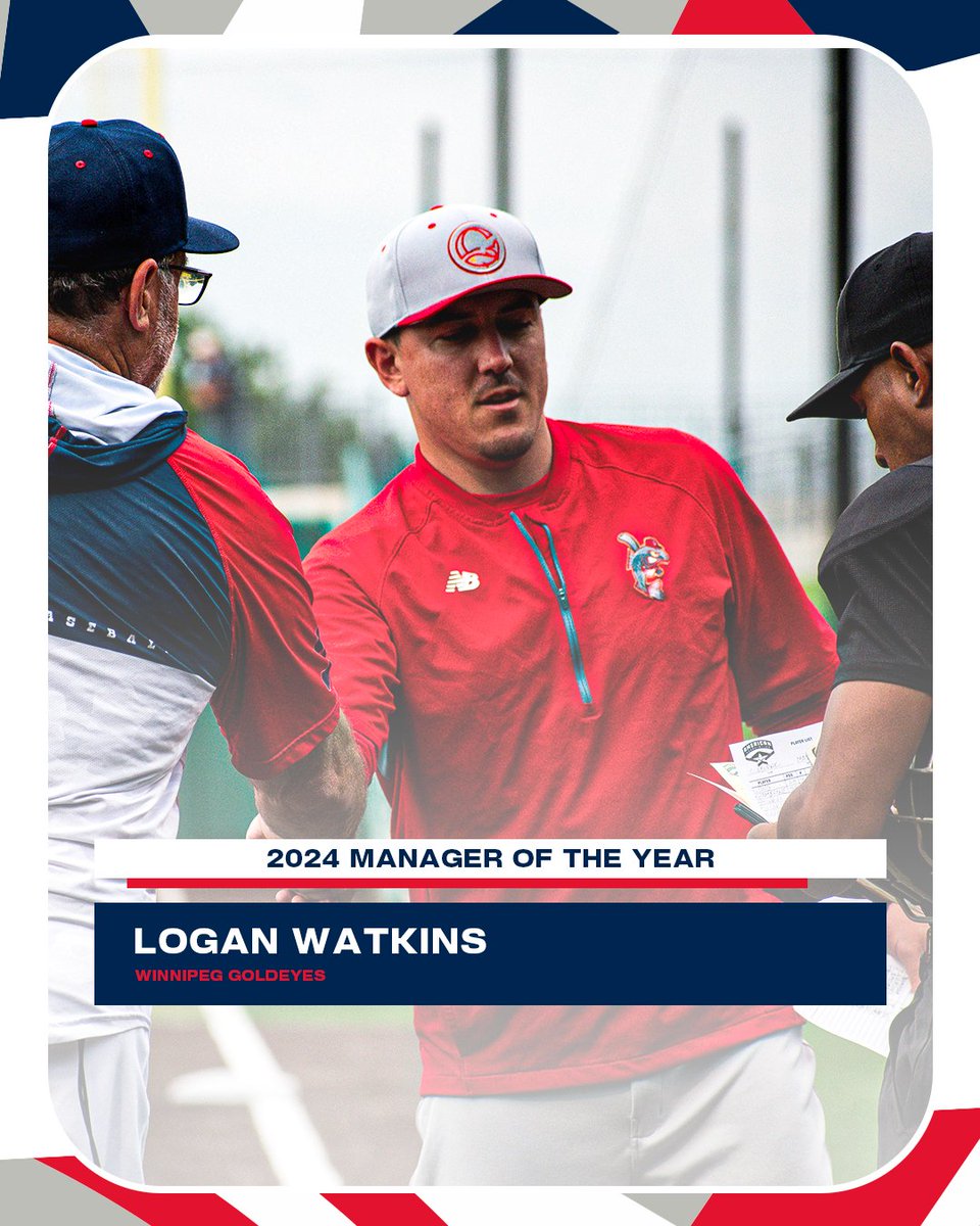 AA_Baseball's tweet photo. Logan Watkins is the 2024 Manager of the Year 🏆

#WePlayToWin | @Wpg_Goldeyes https://t.co/87ltns84Rq