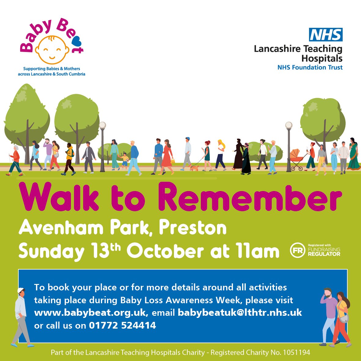 This October sees the return of our Walk to Remember in the scenic surroundings of Preston's Avenham Park, to mark #BabyLossAwarenessWeek in support of those who have suffered the heartache of baby loss 🙏

Would you like to walk with us? 🧡
Find out more: babybeat.org.uk/baby-loss-awar…