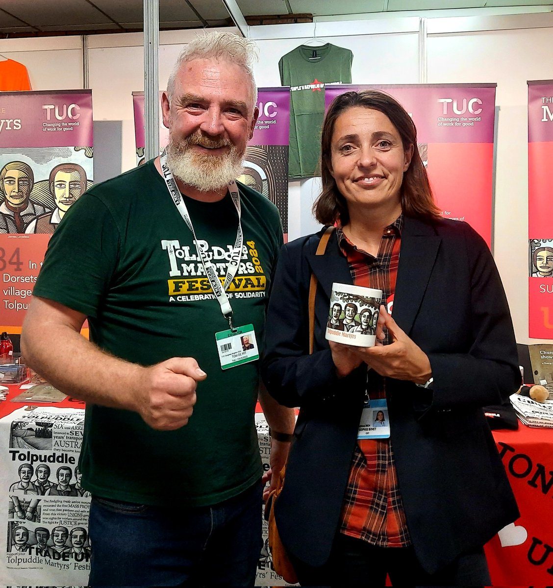 TolpuddleTom's tweet photo. Comrades from UK & around the world at #TUC2024 - Great to meet @BinetSophie, General Secretary of @lacgtcommunique in France.
We spoke of the magic & power of the film, #Comrades, by director Bill Douglas, and the #Ghost_Village of #Tyneham which became #Tolpuddle for the film. https://t.co/aFl2YSjT1u