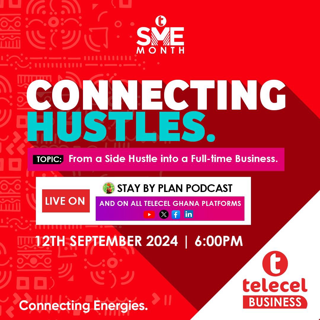 ewura__abena's tweet image. Telecel Ghana will be holding a live podcast on the 12th of September, at 6 pm sharp. 

Topic for discussion: From a side hustle into a full-time business. 
Make a date…

#TelecelBusiness
#ConnectingHustles