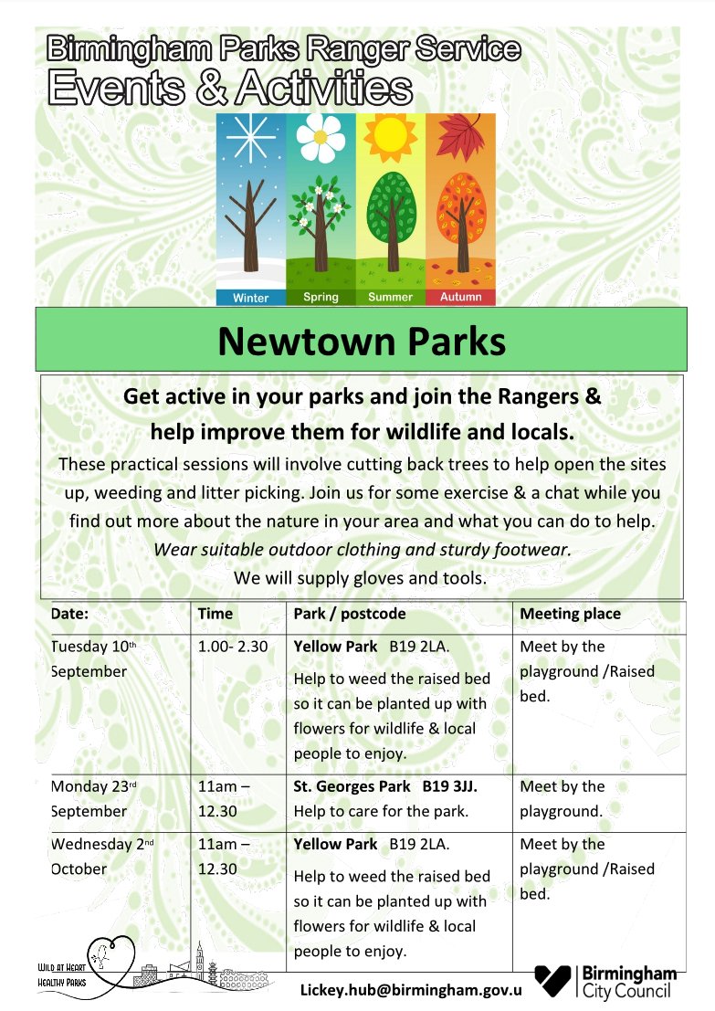 BOSF - @bosfonline.bsky.social ๐ฆ (@bosfonline) on Twitter photo ๐ณ Get active with <a href="/BhamCityCouncil/">Bham City Council</a> 's Parks Ranger Service this September in Aston, Nechells, Georges Park & Newtown! ๐
Join in and help to improve your local parks with tree cutting, weeding, & litter picking. Great for exercise, meeting locals, & learning about wildlife! ๐ณ Get active with <a href="/BhamCityCouncil/">Bham City Council</a> 's Parks Ranger Service this September in Aston, Nechells, Georges Park & Newtown! ๐
Join in and help to improve your local parks with tree cutting, weeding, & litter picking. Great for exercise, meeting locals, & learning about wildlife!