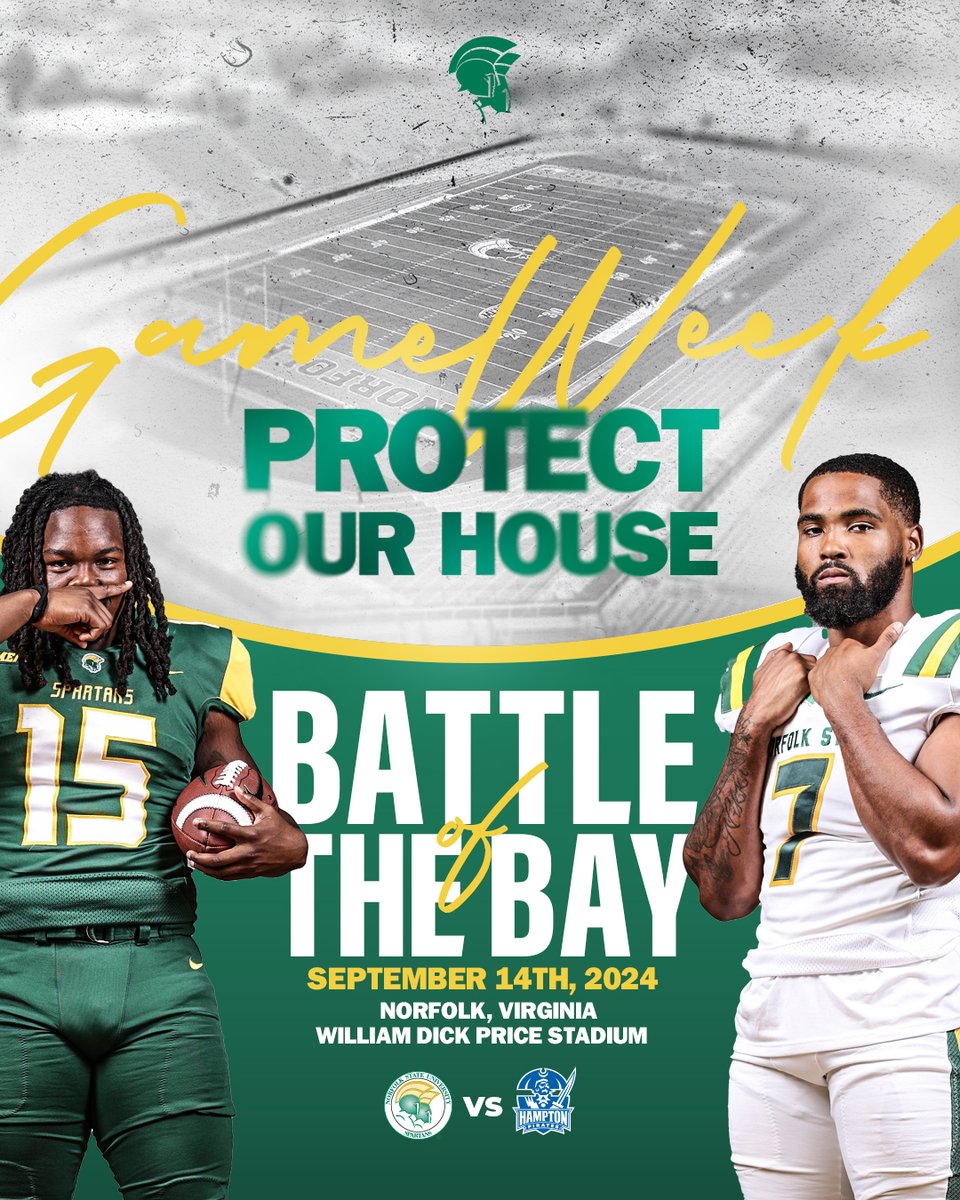 IT'S THE BATTLE OF THE BAY!!

Norfolk State and Hampton go head-to-head for the 65th time this Saturday at Dick Price Stadium. You don't want to miss it!

#GoldStandard🔰