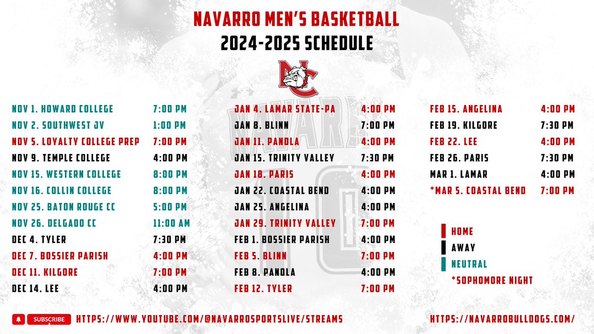 Navarro Basketball (@navarrobball) on Twitter photo 🏀 2024 - 2025 Season Schedule 🏀
Follow <a href="/NavarroSports/">NavarroSports</a> for updates throughout the season. Subscribe to Navarro Sports on YouTube for our home live stream coverage.
We look forward to packing the SEC this upcoming season! Students get in free!
<a href="/NavarroCollege/">Navarro College</a>
🐶🐾 🏀 2024 - 2025 Season Schedule 🏀
Follow <a href="/NavarroSports/">NavarroSports</a> for updates throughout the season. Subscribe to Navarro Sports on YouTube for our home live stream coverage.
We look forward to packing the SEC this upcoming season! Students get in free!
<a href="/NavarroCollege/">Navarro College</a>
🐶🐾