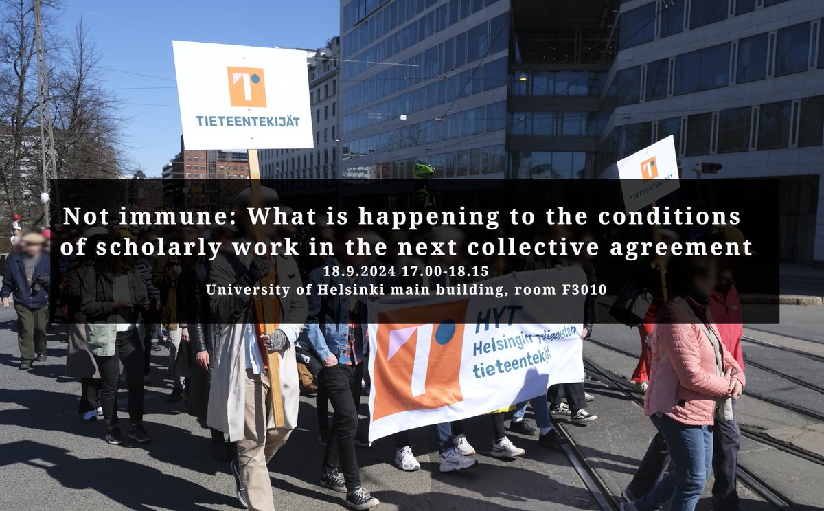The Finnish labour market is in turmoil due to the Orpo government's program, which threatens trade unions and workers' rights, impacting research as well. Join HUART, and SATY to discuss research workers' rights and the implications for upcoming collective agreement negotiations