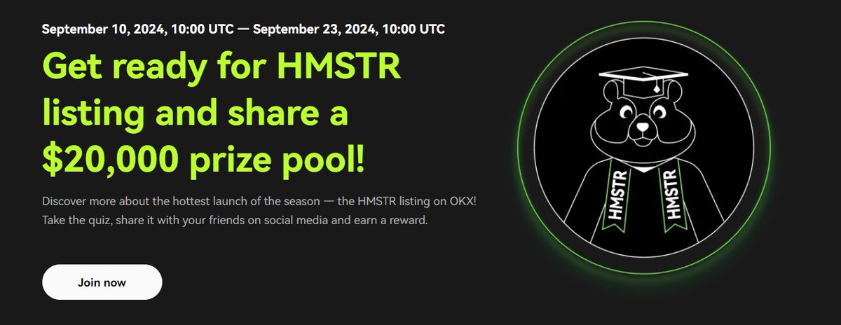 4000 Winner Will Get 5 USD 

Bersiaplah untuk listing di $HMSTR dan dapatkan kumpulan hadiah sebesar $20.000!

okx.com/campaigns/hmst…