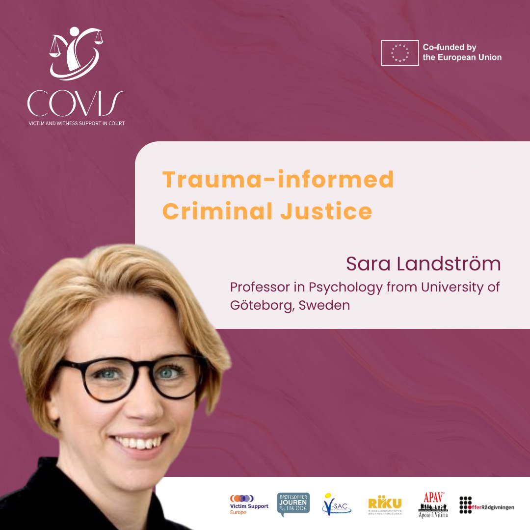 VictimSupportEU's tweet photo. Join us with Sara Landström, Professor of Psychology from Göteborg University, at the #COVISConference! REGISTER for virtual attendance: https://t.co/OoaLpfk1AH
@brottsofferjour @Vsac_Ireland @APAV_Online @rikosuhrit @offer_danmark @Europarl_EN
@HU24EU @goteborgsuni #COVIS https://t.co/wt34XzPcwy