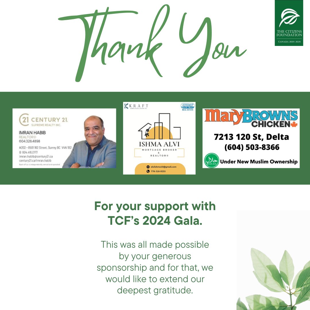 Vancouver4Tcf's tweet photo. Once again, a huge thank you to all of our incredible sponsors for their support this year! We look forward to seeing you all at the gala on September 14th!

For ticket purchase, contact one of the following:

Usman Nadeem: (778) 882-5891
Waseem Javed: (604) 779-7513 https://t.co/c4fCT2JKz5