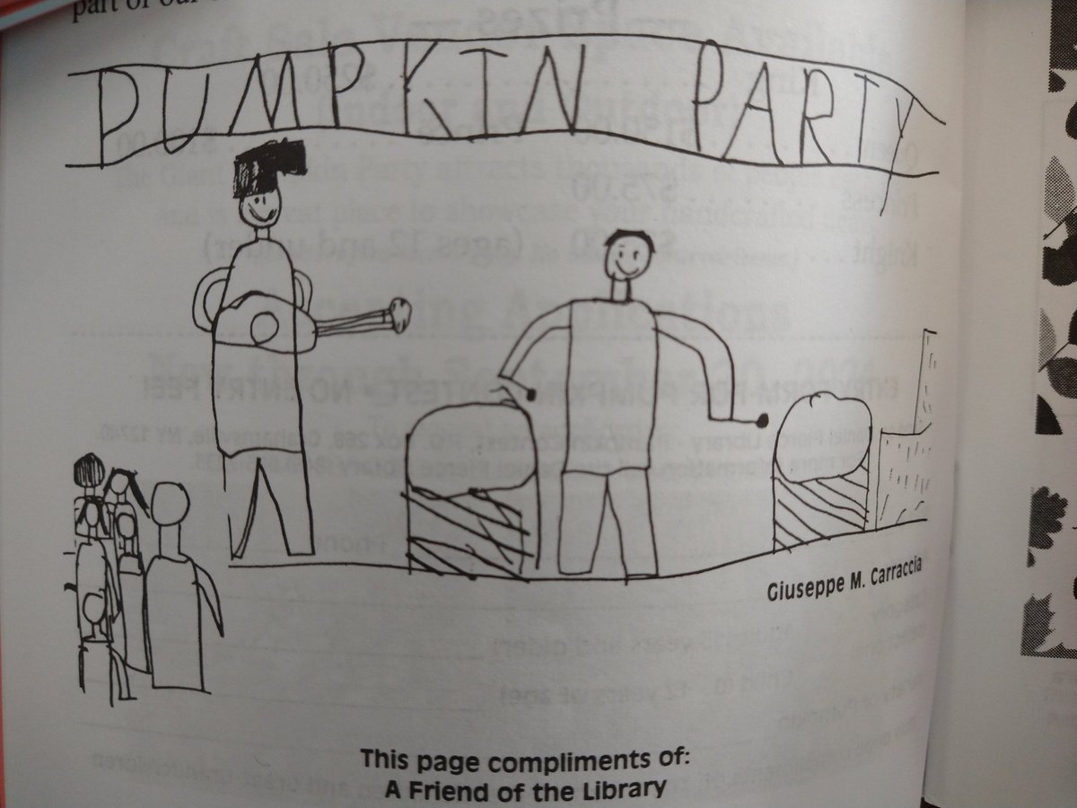 MrsRowanArt's tweet photo. As part of a long tradition, our friends at the #DanielPierceLibrary asked #TriValley ES #Art students to create drawings for the Annual Pumpkin Party Booklet. Check out the drawings that were selected! We're so excited for this year's #GiantPumpkinParty! ✏️🎃🍁🍎 https://t.co/dyW7bOjqyC