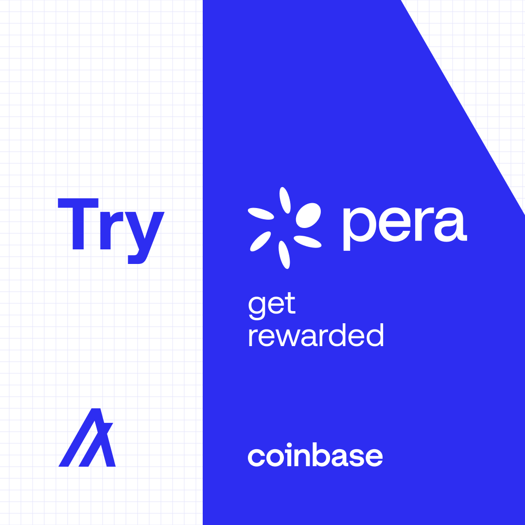 PeraAlgoWallet's tweet photo. Are you ready to discover Algorand?

We’re excited to be a part of the @Coinbase Learning Rewards program.

Coinbase users will experience Algorand firsthand by downloading Pera Wallet. Then they’ll earn rewards for more on-chain activities!

Coming soon 👀 https://t.co/TVThHuOsxD