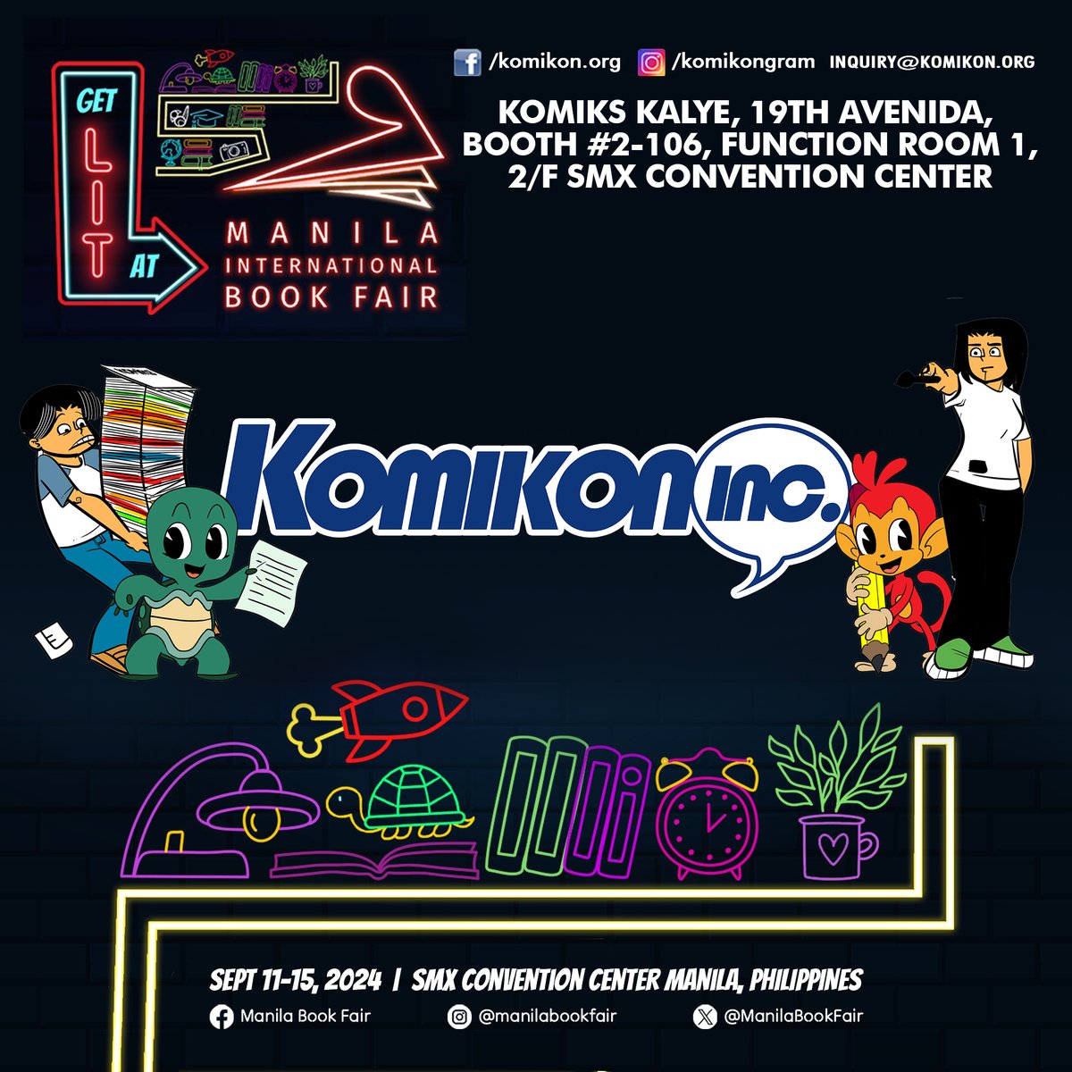 Komikontweets's tweet photo. #KomikonPH is all set up for Manila International Book Fair!

Find us at Booth #2-106, under 19th Avenida Books of #mibf2024komikskalye, 2nd Floor, Function Room 1 of SMX Convention Center in Mall of Asia.

We have over 110 titles from various local independent comic creators. https://t.co/6Ljm9t2I7q
