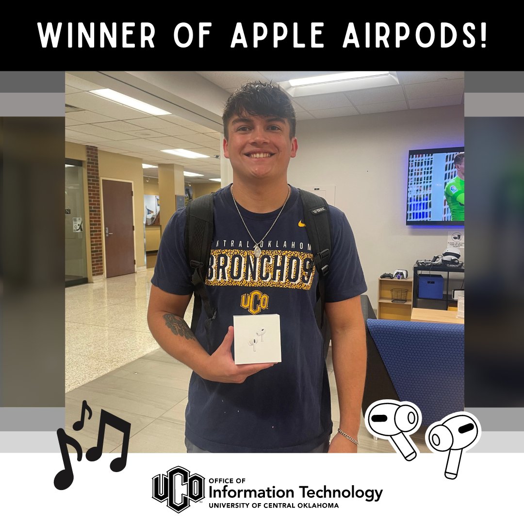 Congratulations to our winner for the OIT Apple AirPods giveaway, Luke! Follow @centraloit to see who won our upcoming giveaways including an iPad, Microsoft Surface Laptop, and Nintendo Switch! 🥳 #OIT #Giveaway #Airpods