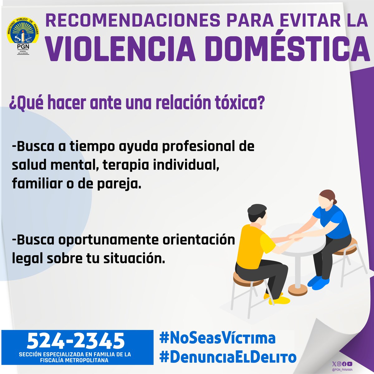 Te brindamos las siguientes recomendaciones ⚠️ para evitar ser víctima de violencia doméstica.

👉Si eres víctima de algún delito acércate a las sedes del Ministerio Público a nivel nacional y presenta la denuncia.    

  #NoSeasVíctima        #DenunciaElDelito
