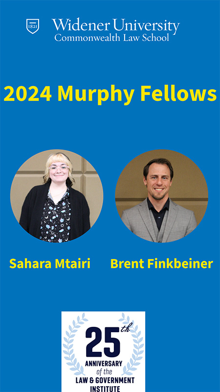 Congrats to our 2024-25 Patrick J. Murphy Law &amp; Gov Fellows, Sahara Mtairi &amp; Brent Finkbeiner! Learn more about the incredible work they’re doing with the Law and Government Institute here: commonwealthlaw.widener.edu/current-studen…
 #MurphyFellows #WidenerLawCW