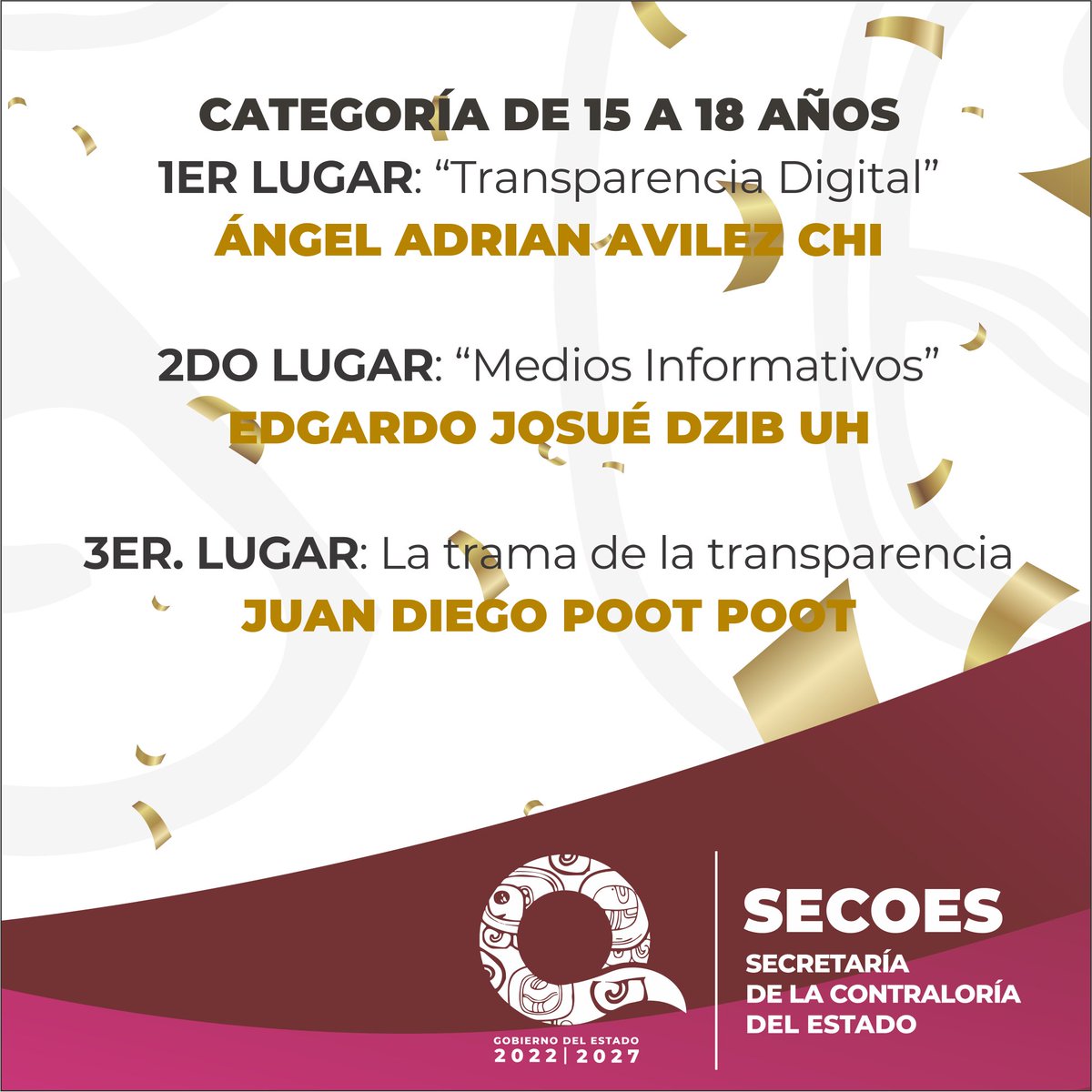 SABGOBQRoo's tweet photo. ¡Ya tenemos a los ganadores del IV Concurso Estatal de #TransparenciaEnCorto2024!
Felicidades a las y los ganadores, sus ideas y participación fortalecen la cultura de la transparencia y la rendición de cuentas en nuestro #QuintanaRoo
#UnidosParaTransformar https://t.co/Q1eOaVmvYY