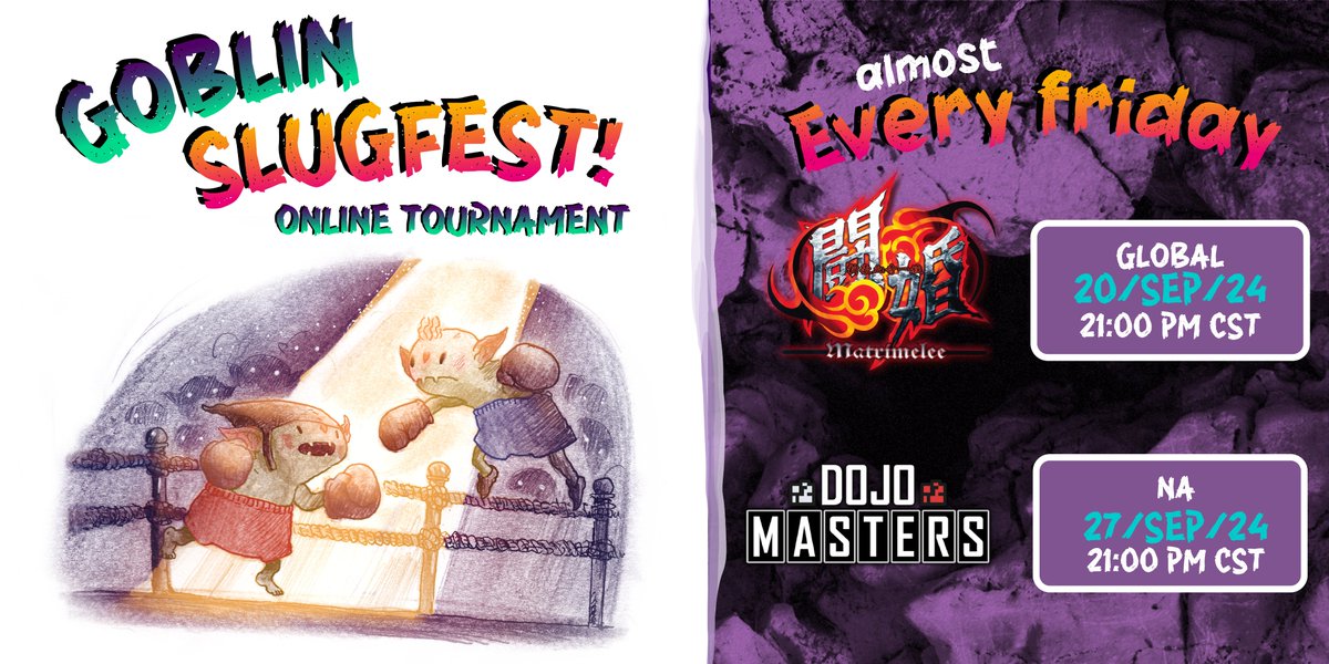 nutriafgc's tweet image. Goblin Slugfest is an online event featuring a Matrimelee, Dojo Masters and Guilty Gear Strive. Join us almost every friday for one of these tournaments. 
We starting  next week with Matrimelee:
paidia.gg/nutrias-den-17… 
#matrimelee