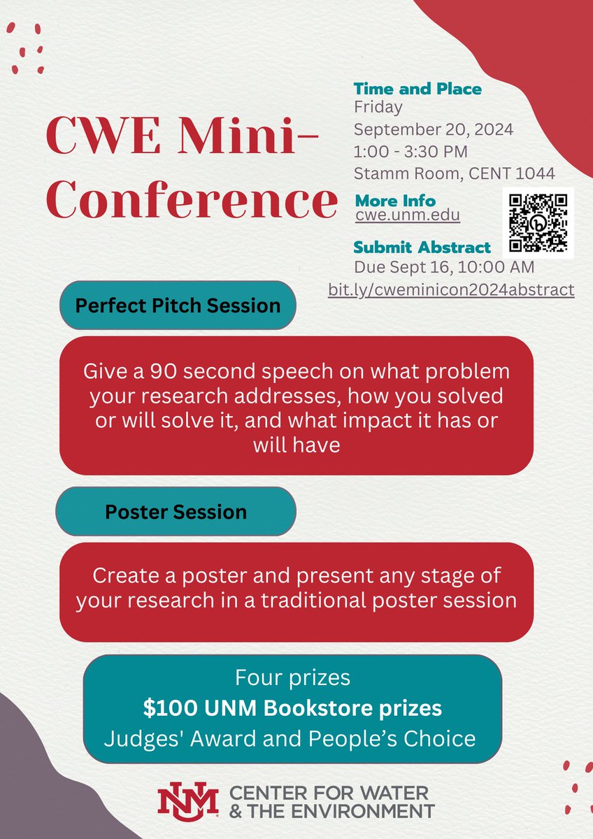 Our Fall 2024 CWE Mini-Conference is coming up later this month! Students can submit an abstract of their environmental research to participate. Due Sept 16th: bit.ly/cweminicon2024…