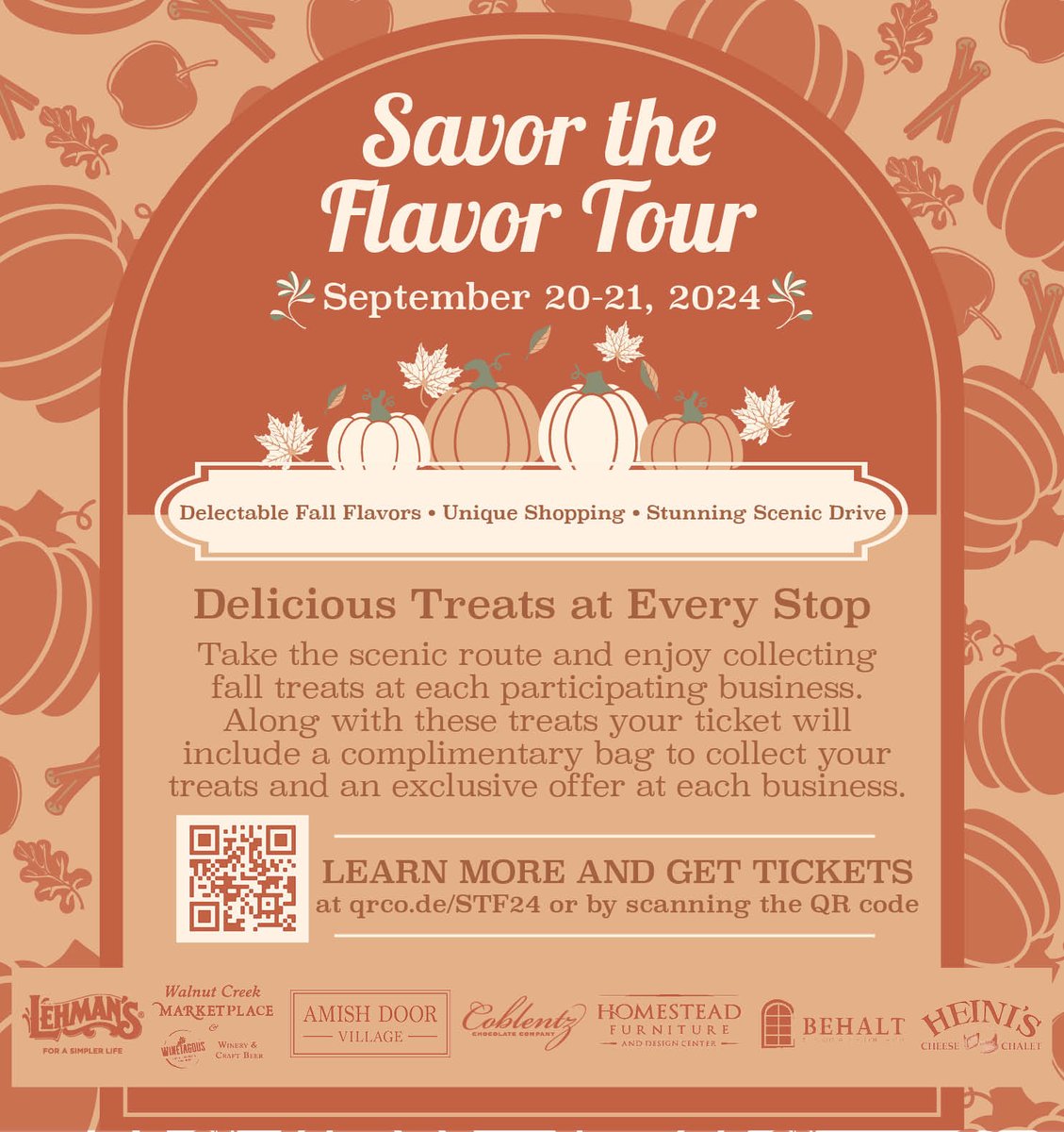 Join us for a delicious food tour celebrating the flavors of fall starting on September 20, 2024! 
Learn more and get tickets at bit.ly/47r5Amw.