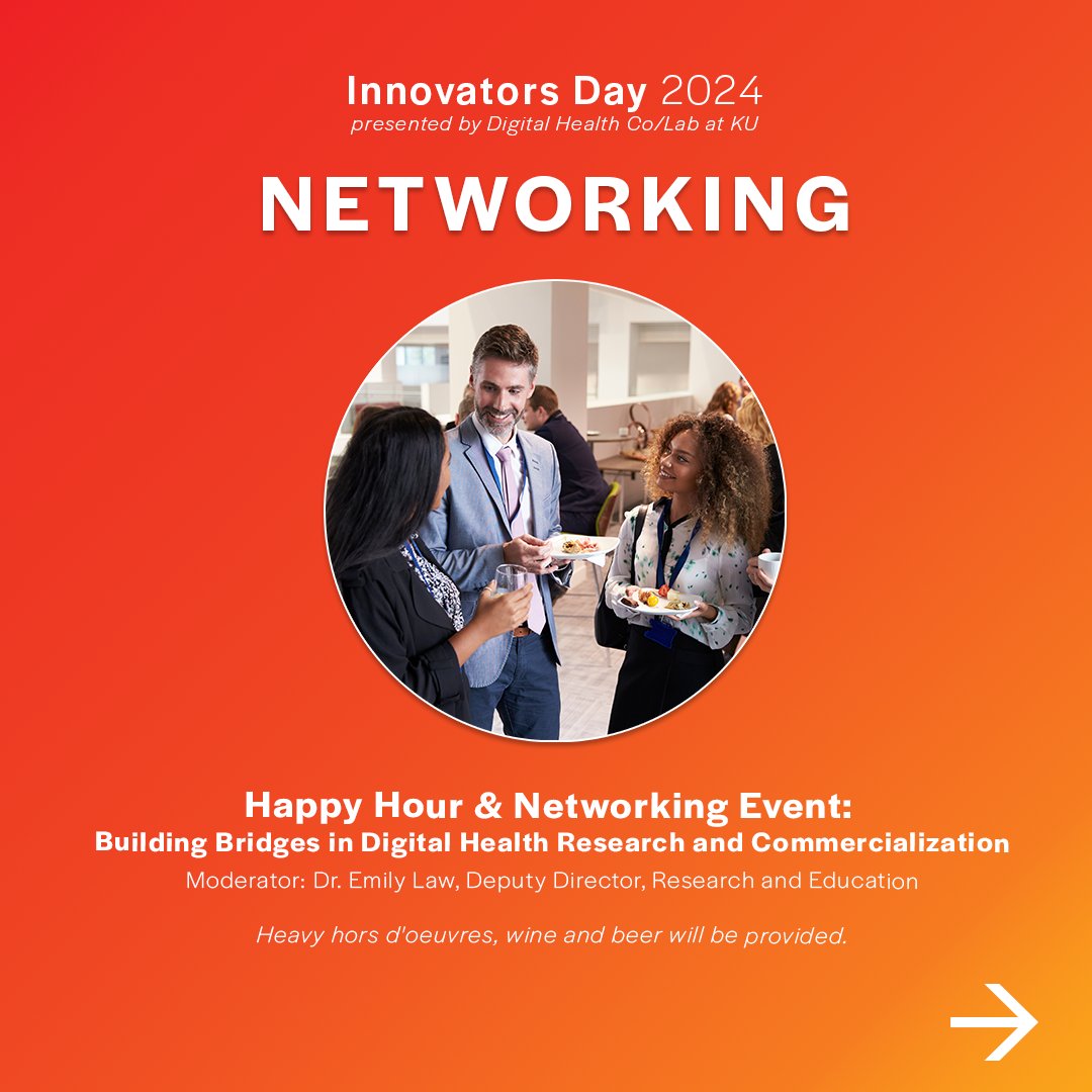 We hope you will join us at our inaugural Innovators Day, an event dedicated to advancing innovation in digital health.

📅 Wednesday, October 30, 2024
⌚ Noon-5 p.m.
📍 Health Education Building Ad Astra Room (5th floor) | KU Medical Center

 Register at kumc.edu/research/digit…