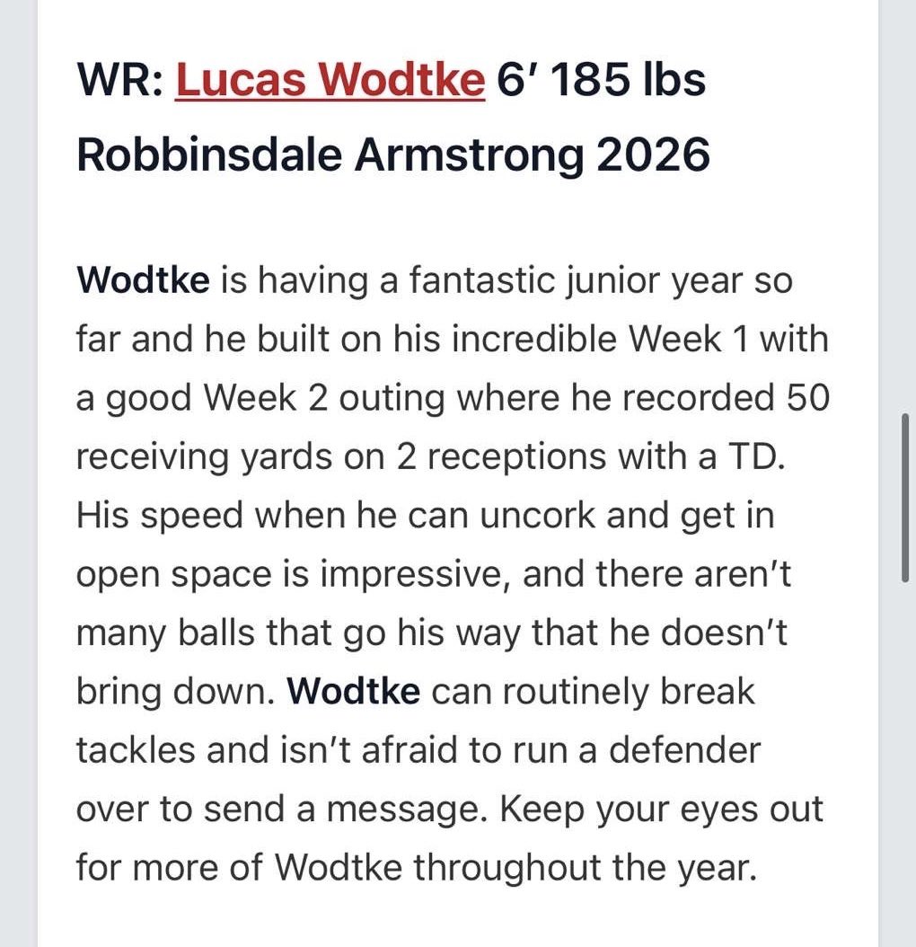 Lucas (@lucaswodtke11) on Twitter photo Thank you <a href="/OJW_Scouting/">PrepRedzone Oliver</a> for the write up! <a href="/AhsRecruiting/">AHS Football Recruiting</a> <a href="/MNFBSpotlight/">MNFootballSpotlight</a> Thank you <a href="/OJW_Scouting/">PrepRedzone Oliver</a> for the write up! <a href="/AhsRecruiting/">AHS Football Recruiting</a> <a href="/MNFBSpotlight/">MNFootballSpotlight</a>