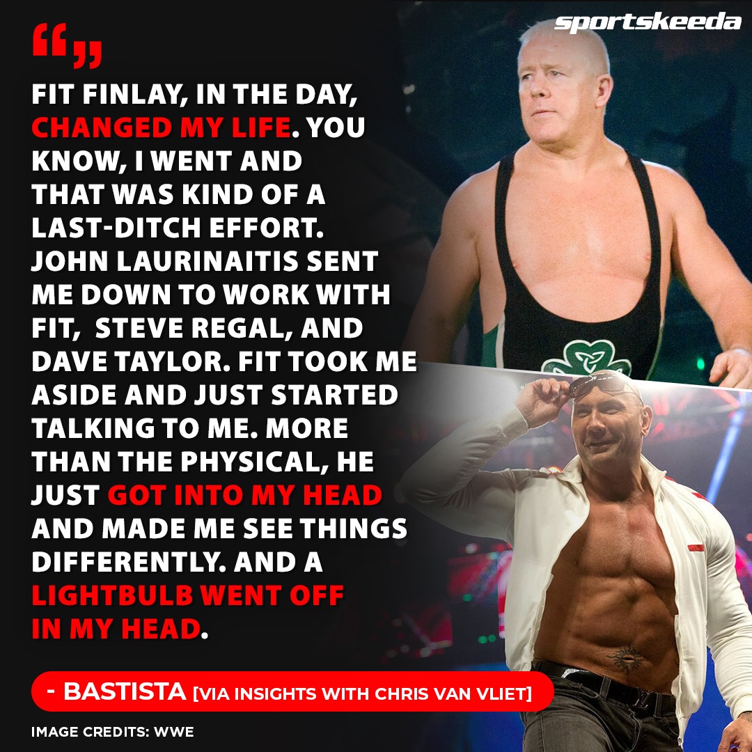 SKWrestling_'s tweet photo. #Batista comments on how #FitFinlay changed his life by helping with his in-ring work.
#WWE https://t.co/LzEMhutnxd