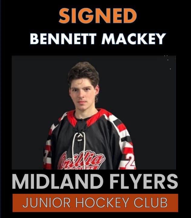 Midland Flyers has announced the signing of Bennett MacKey, a power forward acquired during the summer from the Orillia Terriers. MacKey adds a strong force in front of the net, bolstering our lineup for the upcoming season. Welcome to the Hanger, Bennett!