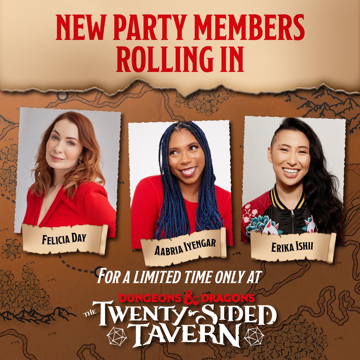 Experience the magic of interactive storytelling this fall and winter as three of the most dynamic voices in tabletop gaming take the stage at <a href="/DnDTST/">Dungeons & Dragons The Twenty-Sided Tavern</a>! <a href="/feliciaday/">Felicia Day🇺🇸</a>, Aabria Iyengar, and <a href="/erikaishii/">Erika Ishii</a> join for select weeks this fall!

🔗: TheTwentySidedTavern.com/tickets/