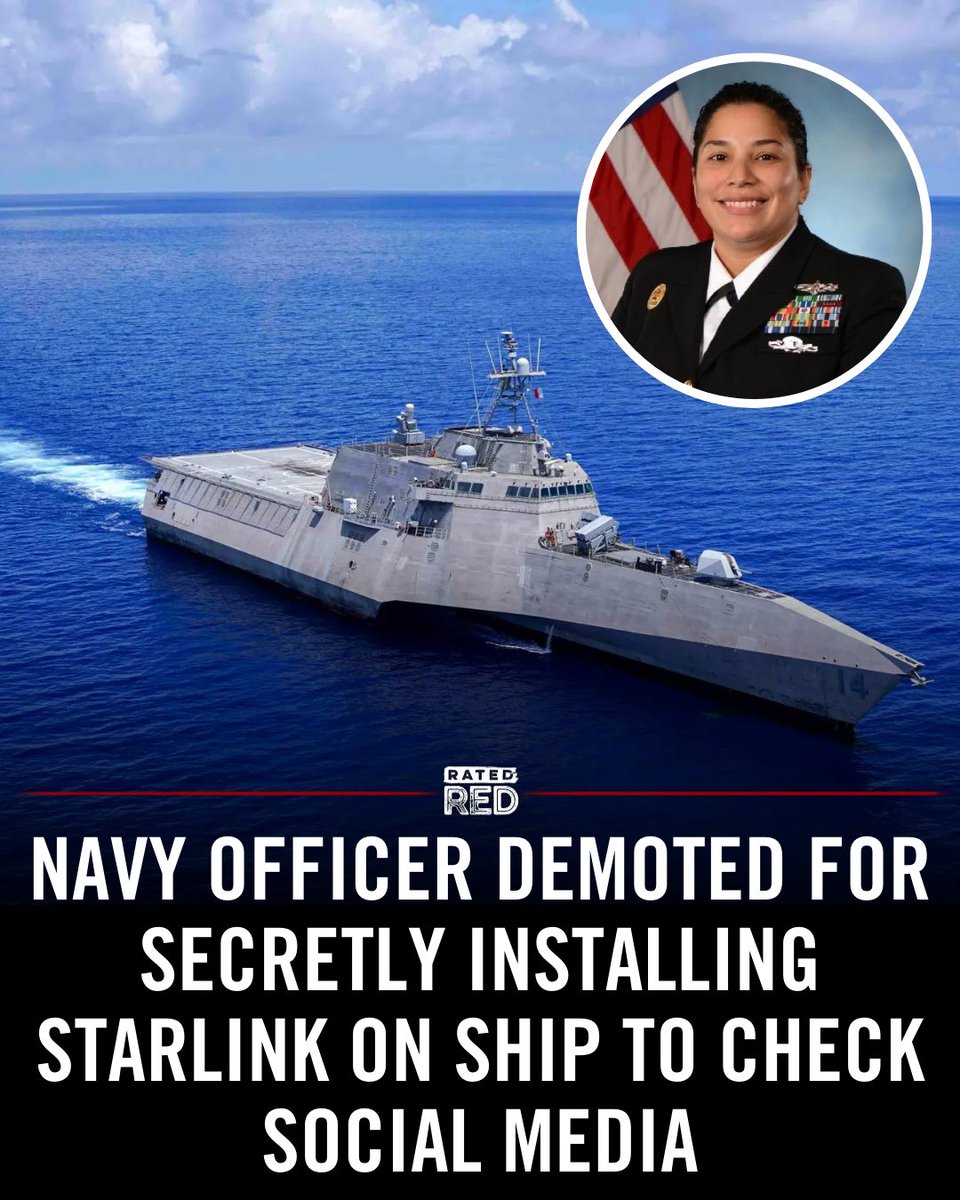 Navy Chief Grisel Marrero was demoted after secretly installing a Starlink satellite dish on the USS Manchester to access social media. She hid the network, lied to superiors, and was convicted of dereliction of duty. #NavyNews #Military #RatedRed