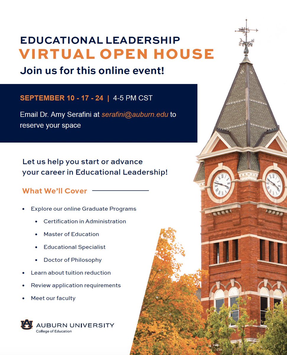 Consider joining me this afternoon to talk all things <a href="/AuburnU/">Auburn University</a> Ed. Leadership. #WarEagle