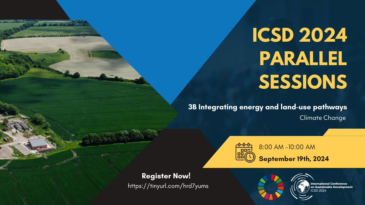 🌱 Energy and land-use integration is key to a sustainable future!
Join us for #ICSD2024 sessions on combining urban planning, renewable energy, &amp; resource efficiency. ⚡ Explore strategies to fight climate change &amp; boost social well-being. 

Register: tinyurl.com/yvh45dpd"