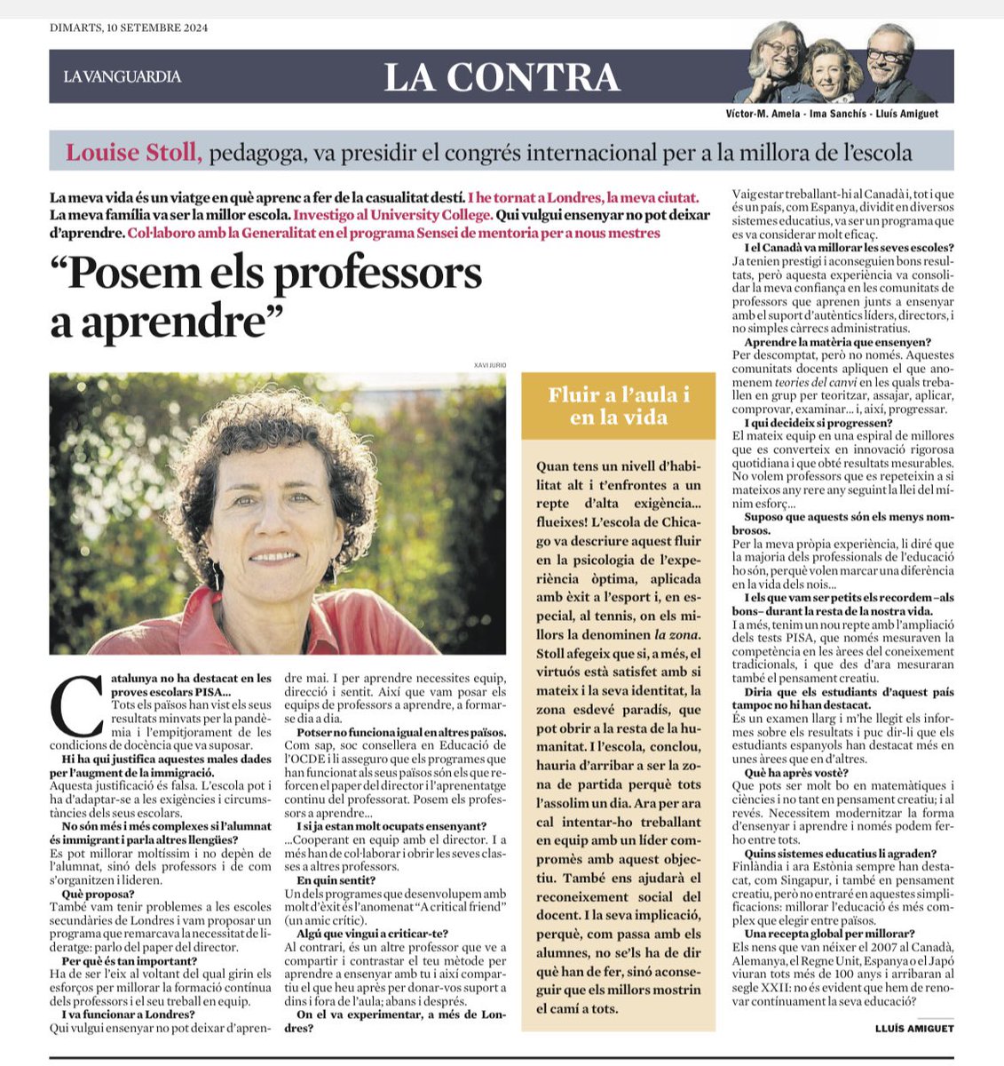 'Posem els professors a aprendre'. Interessant entrevista a <a href="/LouiseStoll/">Dr Louise Stoll</a> <a href="/LaContraLV/">La Contra</a> <a href="/LluisAmiguet/">Lluís Amiguet</a> <a href="/FundacioBofill/">Fundació Bofill</a> <a href="/RosaSensat/">Associació de Mestres Rosa Sensat</a> <a href="/FMRPc/">FMRPedagògica</a> <a href="/Merce_G/">Mercè Gisbert</a> <a href="/PiGaOt/">Pilar Gargallo</a> @planajordi <a href="/eponsf/">Ernest Pons</a> <a href="/coralregi/">Coral Regí Rodríguez</a> <a href="/PepeMe/">Pepe Menéndez</a> <a href="/montserratjimvi/">Montse Jiménez</a> <a href="/MasllorensEnric/">Enric Masllorens</a> <a href="/lucas_gortazar/">Lucas Gortazar</a> <a href="/ColletJordi/">Jordi Collet</a>