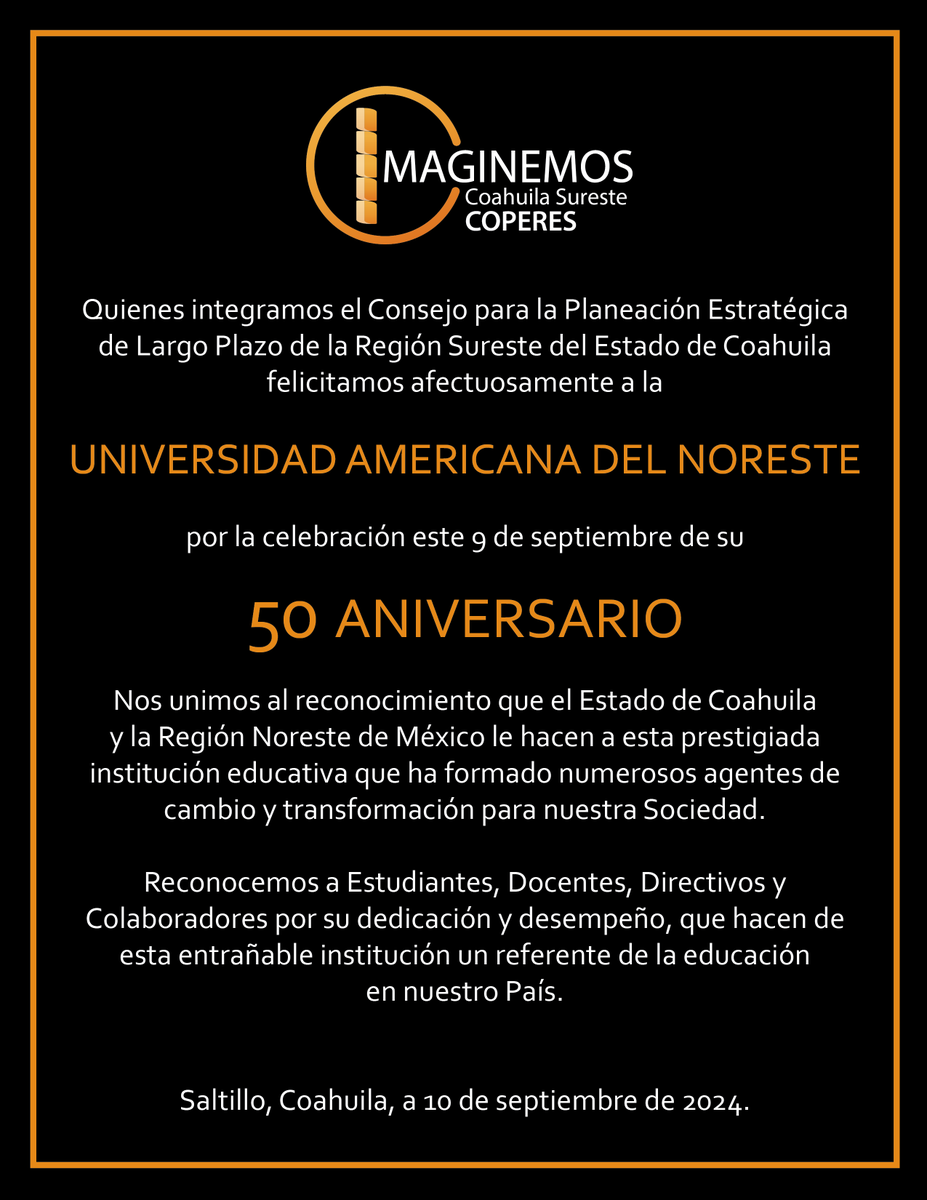 ¡Nuestra más sincera felicitación a la Universidad Americana del Noreste <a href="/UANEOficial/">UANE</a> por sus primeros 50 años de excelencia educativa!